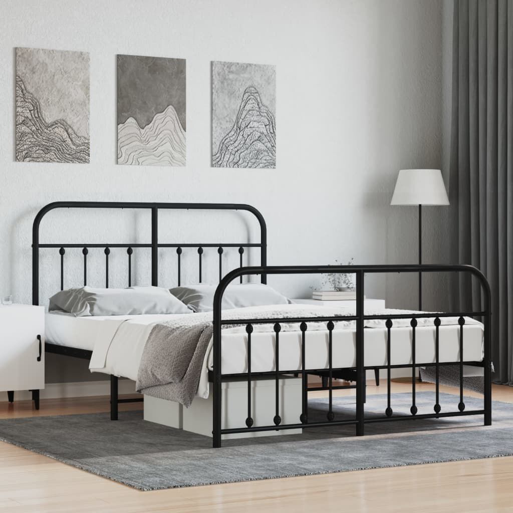 vidaXL Metal Bed Frame without Mattress with Footboard Black 135x190cm