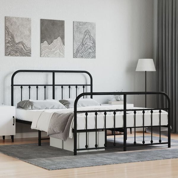 vidaXL Metal Bed Frame without Mattress with Footboard Black 135x190cm