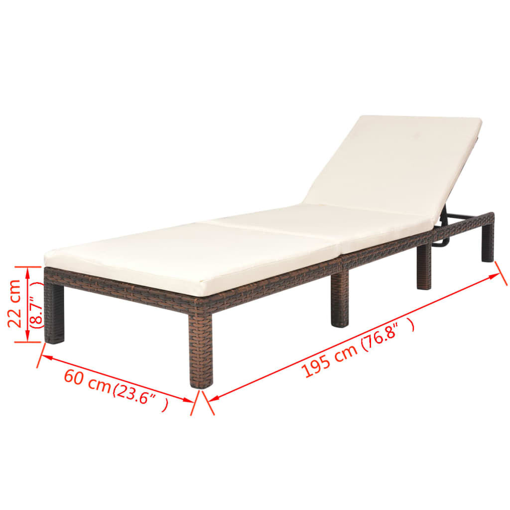 vidaXL Sun Lounger with Cushion Poly Rattan Brown