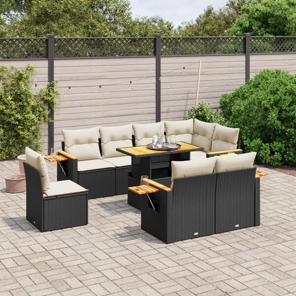 vidaXL 9 Piece Garden Sofa Set with Cushions Black Poly Rattan