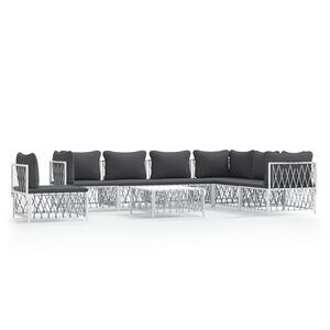 vidaXL 8 Piece Garden Lounge Set with Cushions White Steel