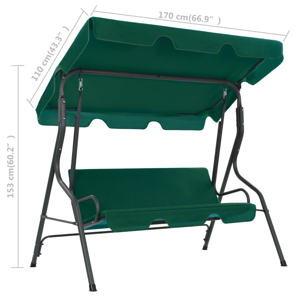 vidaXL Garden Swing Bench Green 170x110x153 cm Fabric