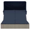 vidaXL Double Sun Lounger with Canopy and Cushions Grey Poly Rattan