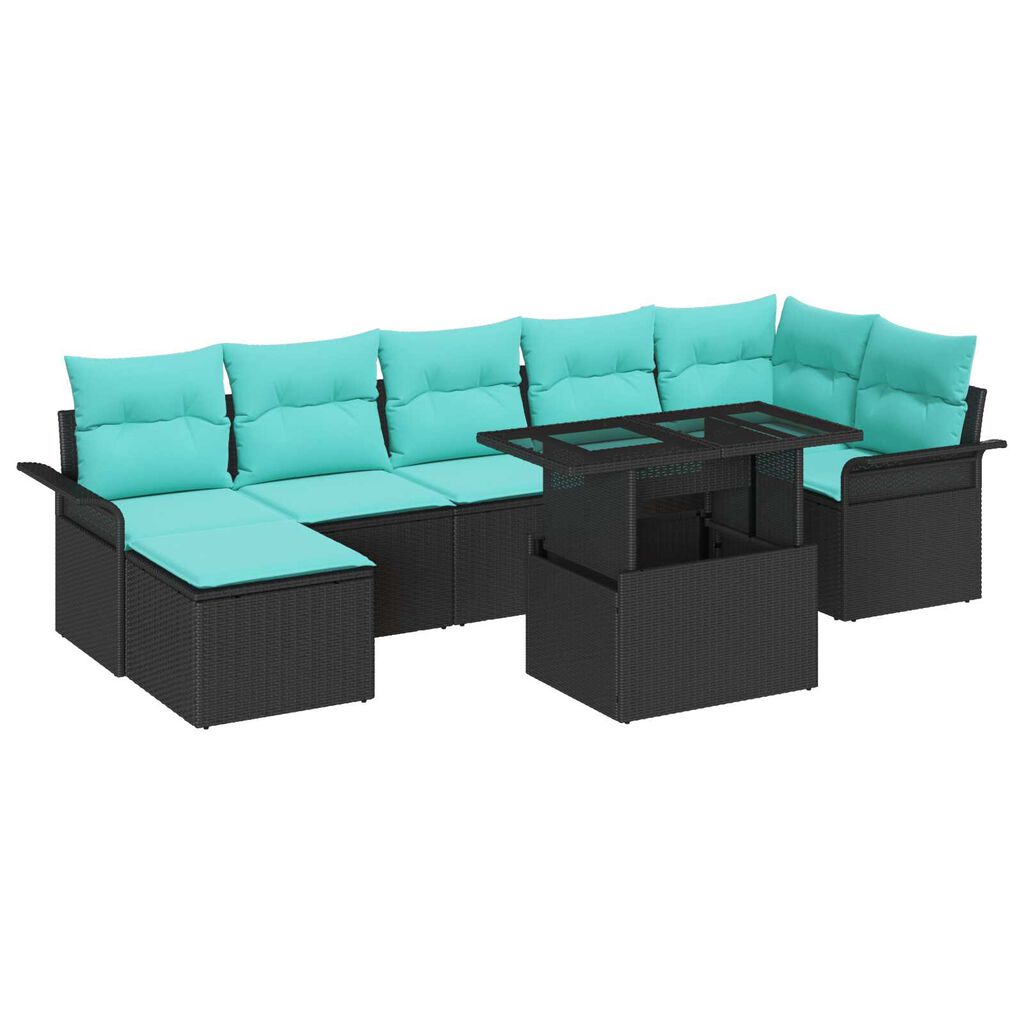 vidaXL 8 Piece Garden Sofa Set with Cushions Black Poly Rattan