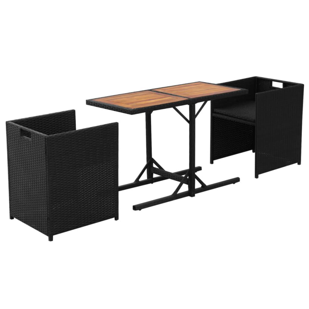 vidaXL 3 Piece Bistro Set with Cushions Poly Rattan Black
