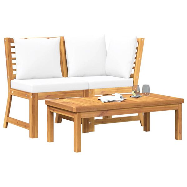 vidaXL 3 Piece Garden Lounge Set with Cream Cushion Solid Acacia Wood