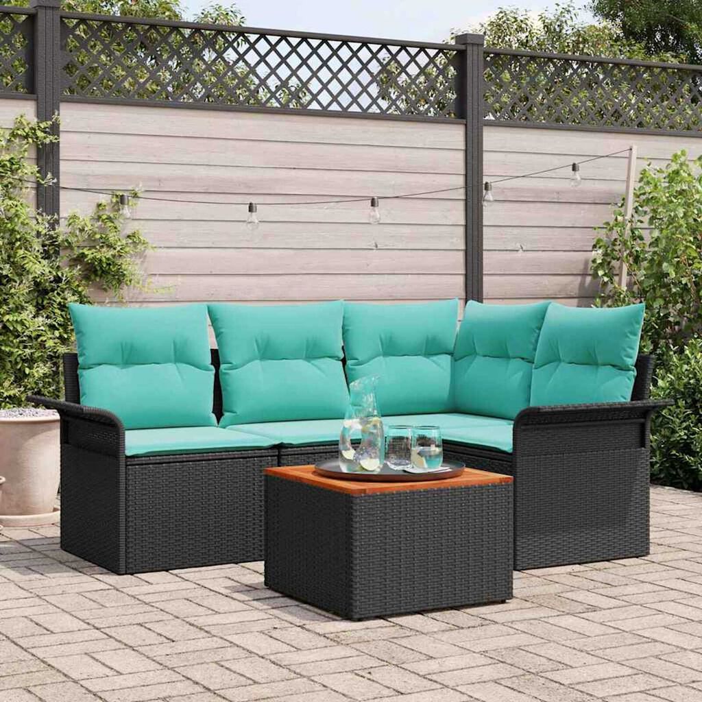 vidaXL Garden Sofa Set 5 pcs Black Poly rattan