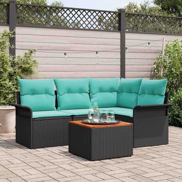vidaXL Garden Sofa Set 5 pcs Black Poly rattan