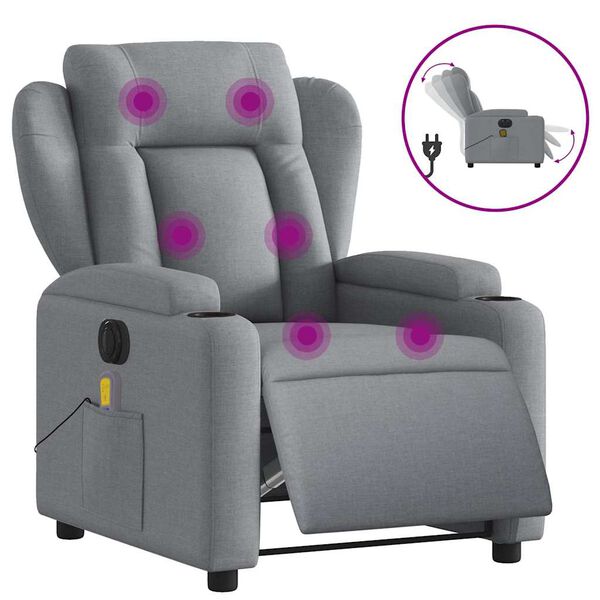 vidaXL Electric Massage Recliner Chair Light Grey Fabric