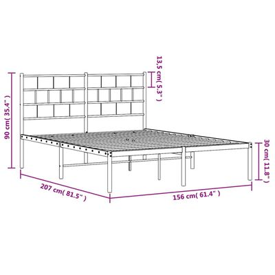 vidaXL Metal Bed Frame without Mattress with Headboard Black 150x200 cm King Size