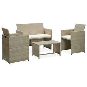 vidaXL 4 Piece Garden Lounge Set with Cushions Beige Poly Rattan