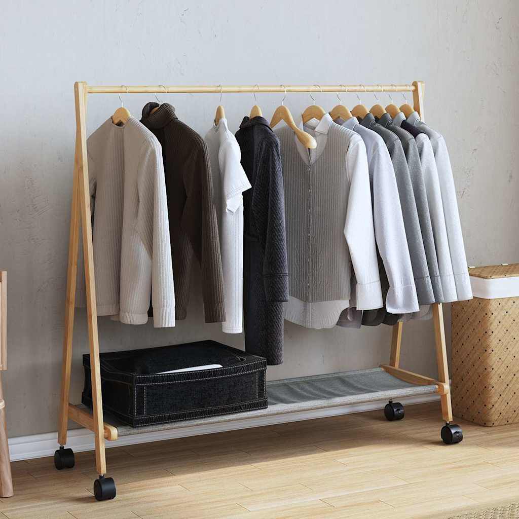 vidaXL Clothes Rack with Shelves and Wheels 106x34x106.5 cm Bamboo