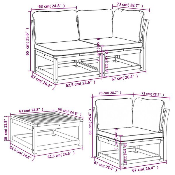 vidaXL 6 Piece Garden Lounge Set with Cushions Solid Wood Acacia