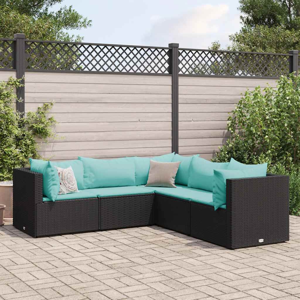 vidaXL 5 Piece Garden Lounge Set with Cushions Black Poly Rattan