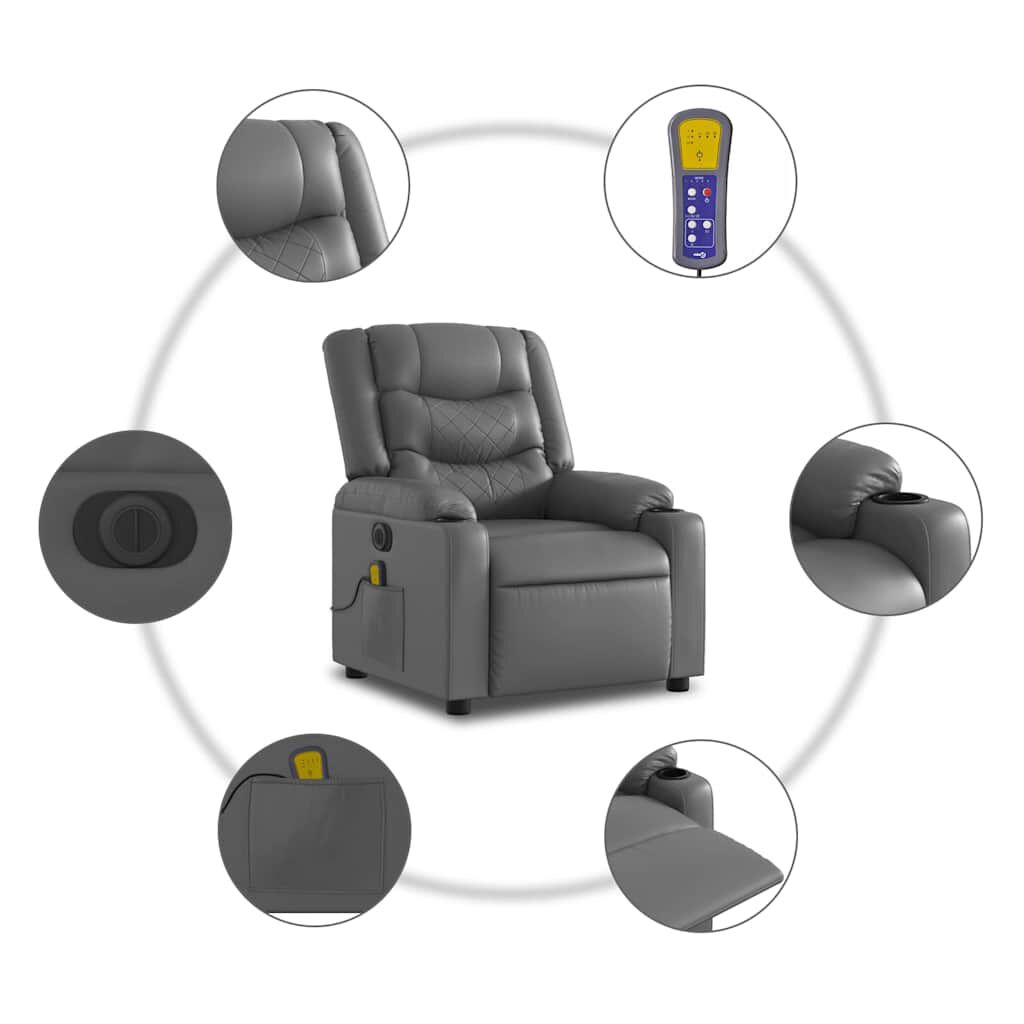 vidaXL Electric Massage Recliner Chair Grey Faux Leather