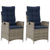 vidaXL Reclining Garden Chairs 2 pcs with Cushions Grey Poly Rattan