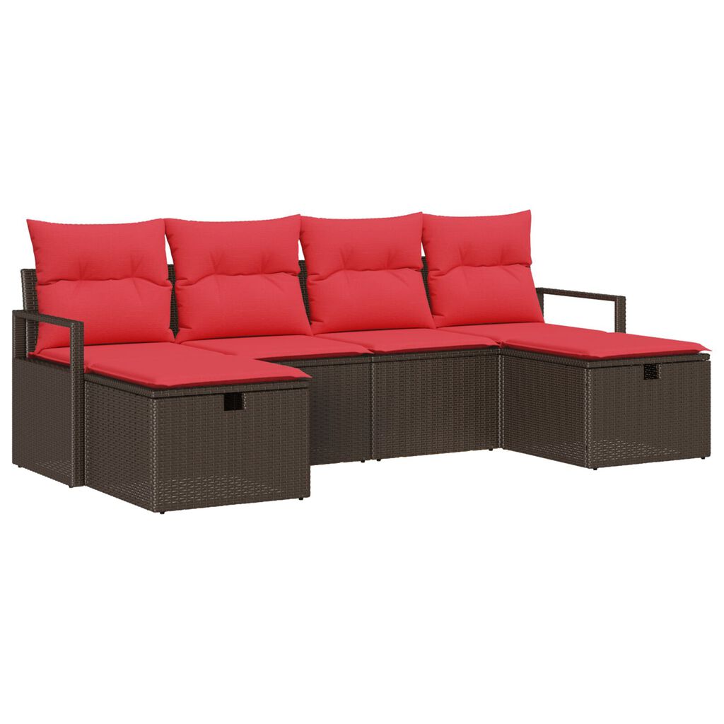 vidaXL 6 Piece Garden Sofa Set with Cushions Brown Poly Rattan