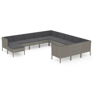 vidaXL 12 Piece Garden Lounge Set with Cushions Poly Rattan Grey