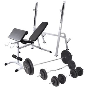 vidaXL Workout Bench with Weight Rack, Barbell and Dumbbell Set 90 kg