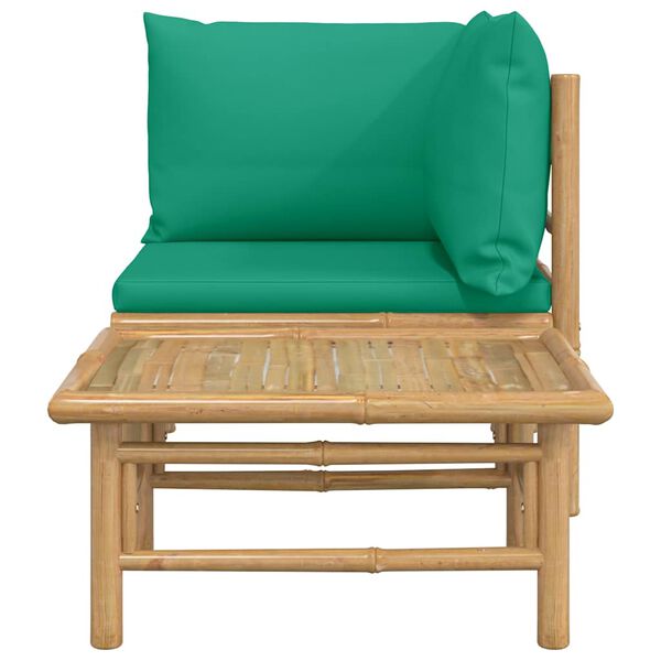 vidaXL 2 Piece Garden Lounge Set with Green Cushions Bamboo