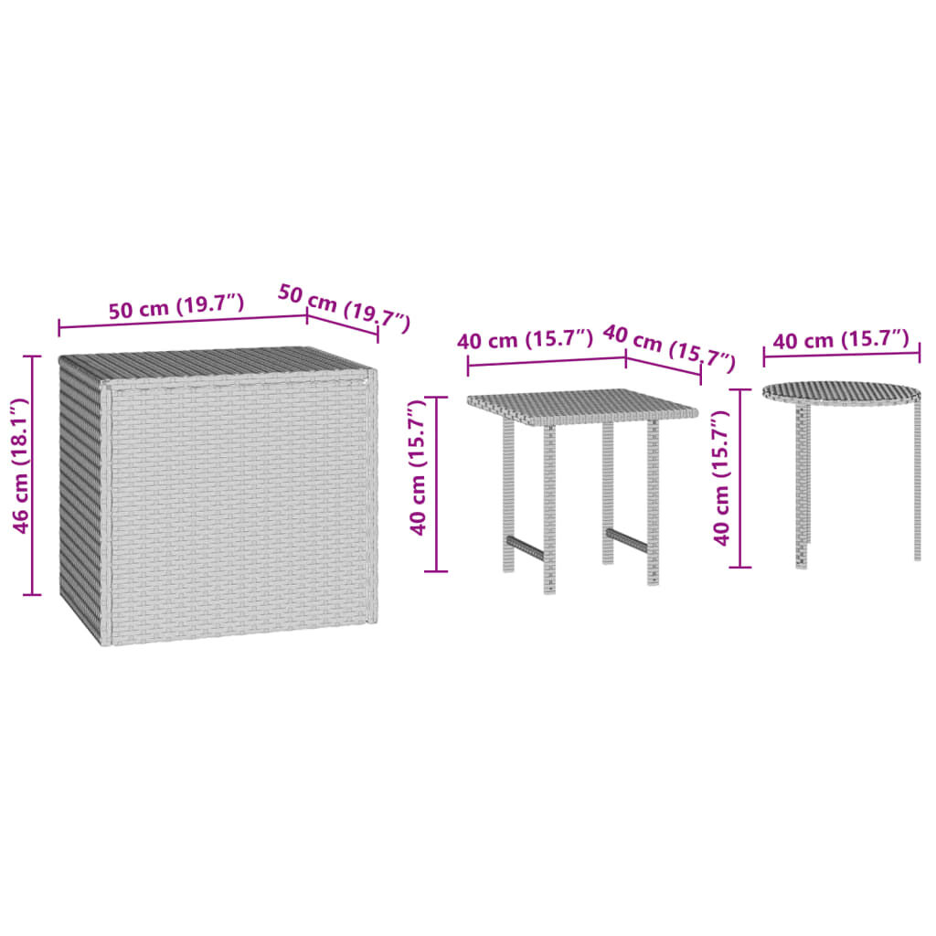 vidaXL Garden Side Tables 3 pcs Black Poly Rattan