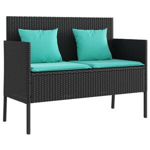 vidaXL Garden Bench with Cushions Black Poly Rattan