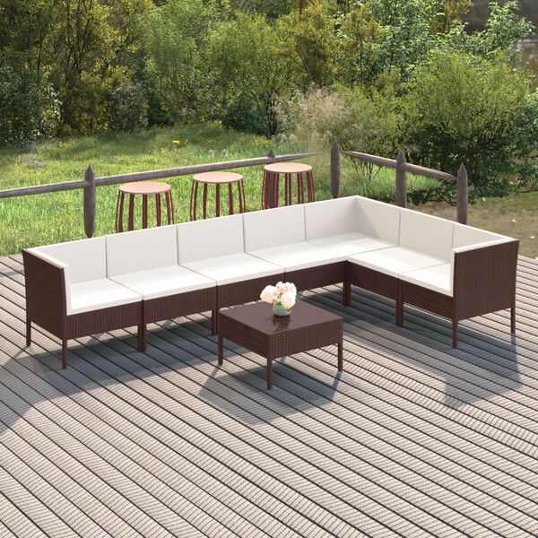 vidaXL 8 Piece Garden Lounge Set with Cushions Poly Rattan Brown