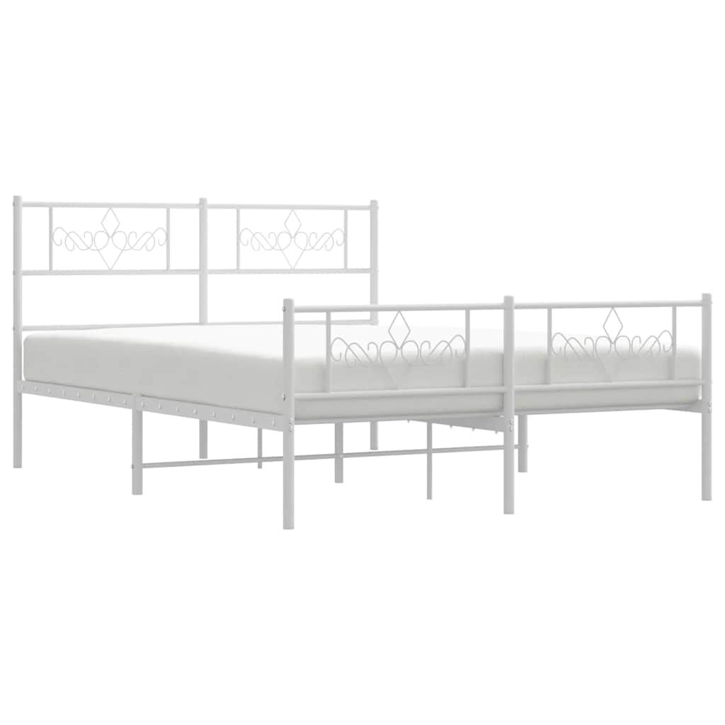 vidaXL Metal Bed Frame without Mattress with Footboard White 135x190cm