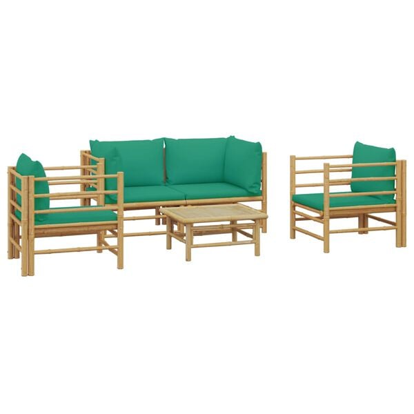 vidaXL 5 Piece Garden Lounge Set with Green Cushions Bamboo