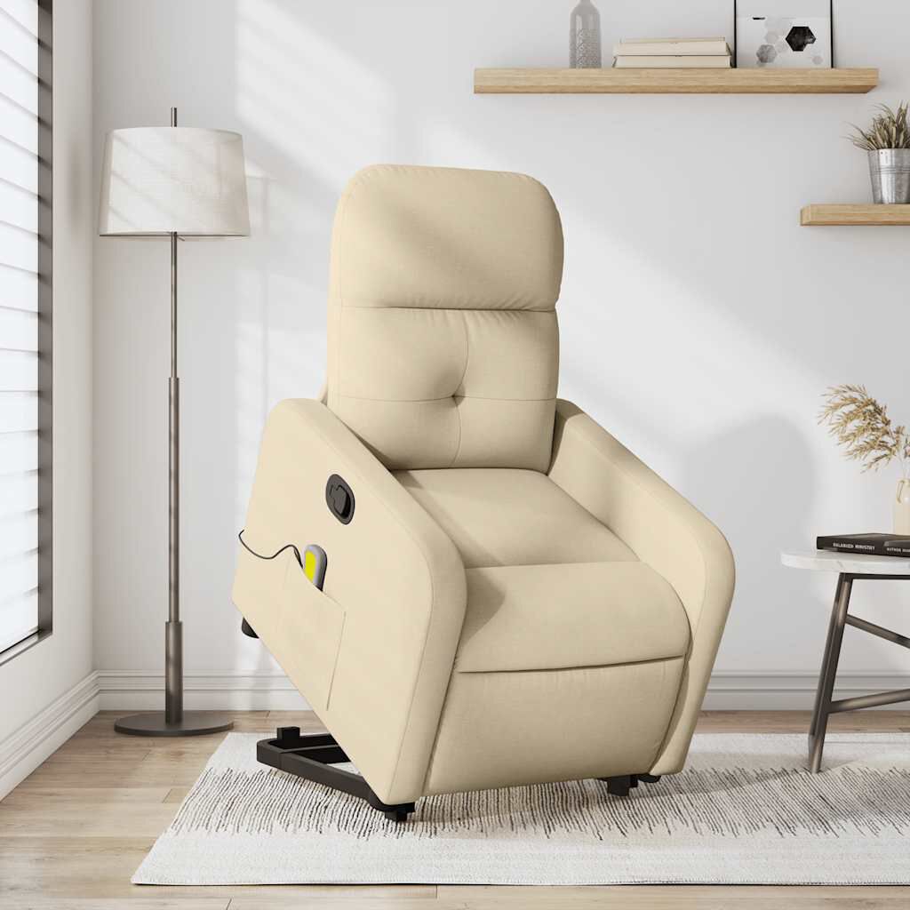 vidaXL Stand up Massage Recliner Chair Cream Fabric