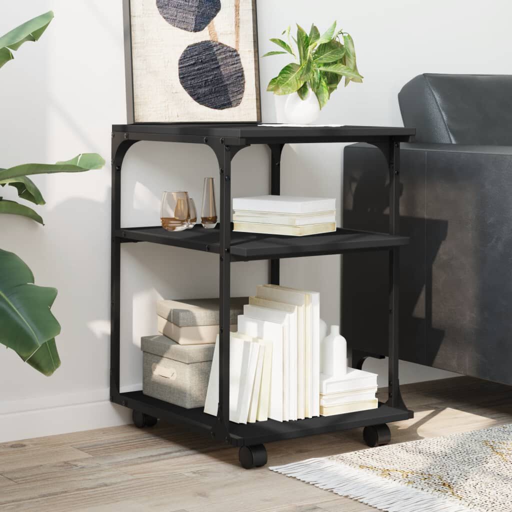 vidaXL Printer Stand 3-Tier Black 43x48x64 cm Engineered Wood