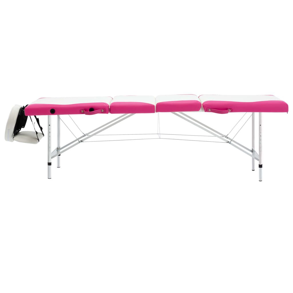 vidaXL 4-Zone Foldable Massage Table Aluminium White and Pink