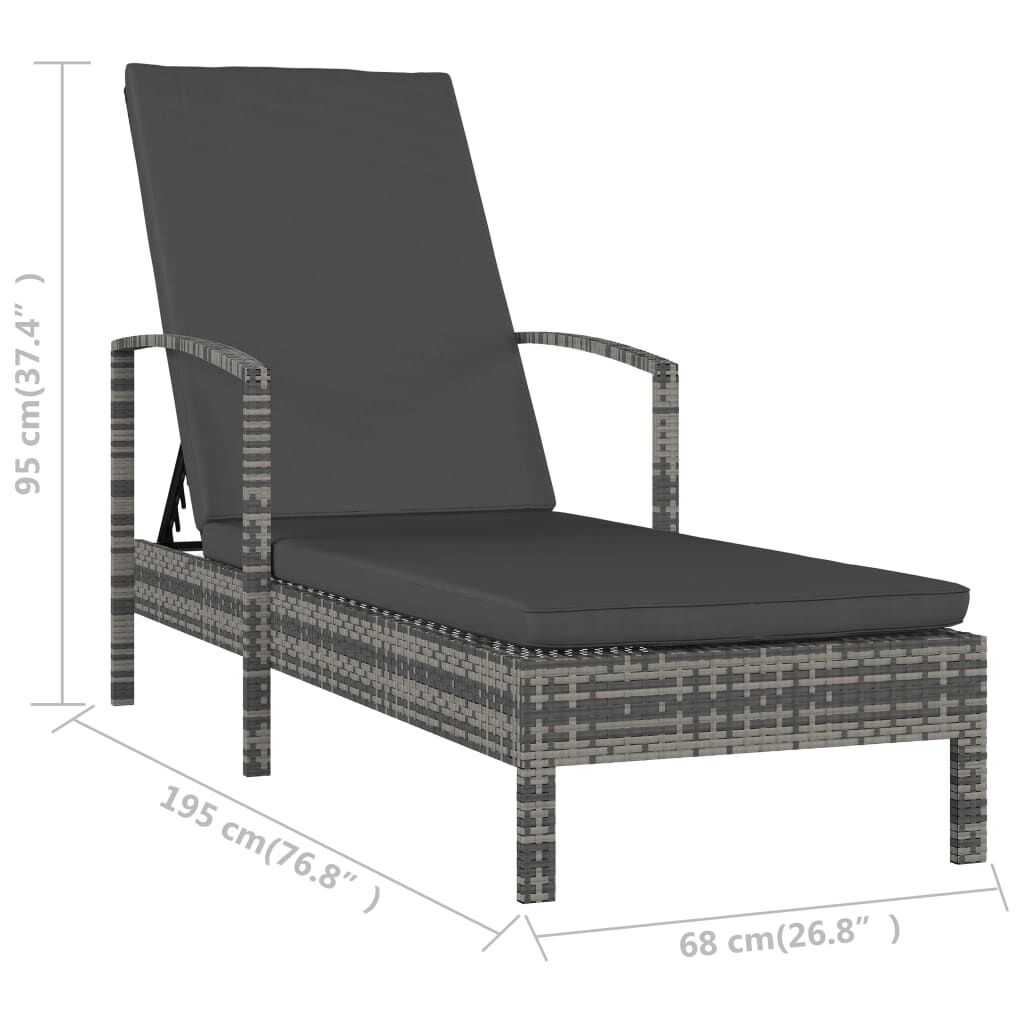 vidaXL Sun Lounger with Armrests Poly Rattan Grey