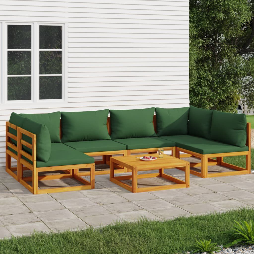 vidaXL 7 Piece Garden Lounge Set with Green Cushions Solid Wood