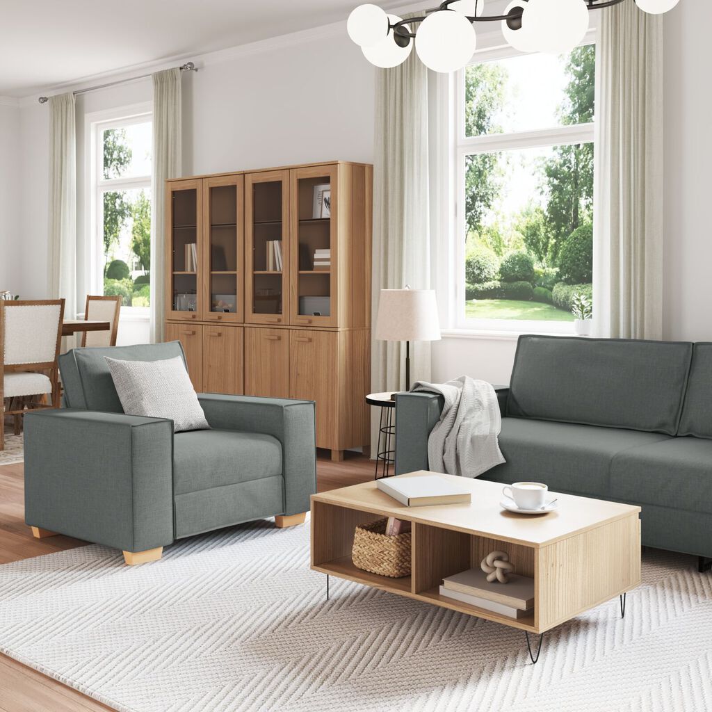 vidaXL 3 Piece Sofa Set with Cushions Dark Grey Fabric