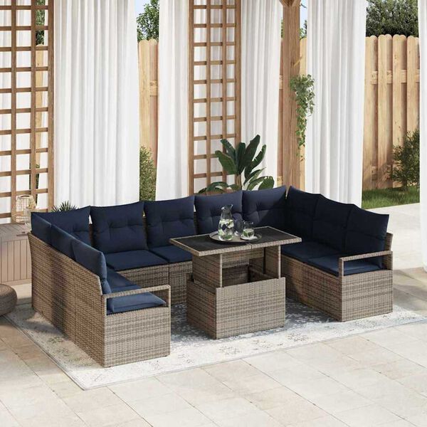 vidaXL Garden Sofa Set 10 pcs Grey and navy blue 100 x 55 x 73 cm