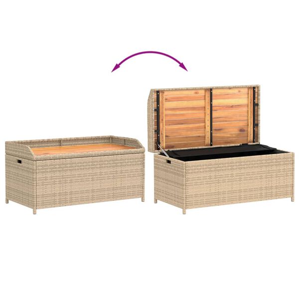 vidaXL Storage Bench Mix Beige 100x50x52 cm Poly Rattan and Acacia Wood