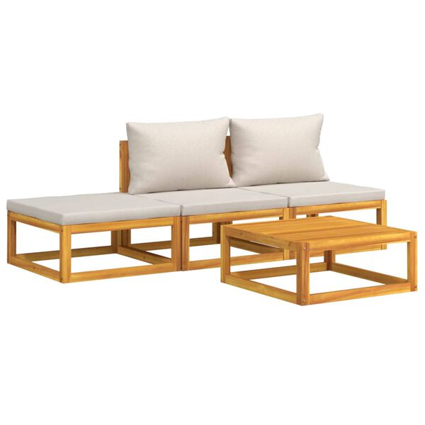 vidaXL 4 Piece Garden Lounge Set with Light Grey Cushions Solid Wood