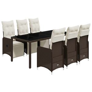 vidaXL 7 Piece Garden Bistro Set with Cushions Brown Poly Rattan