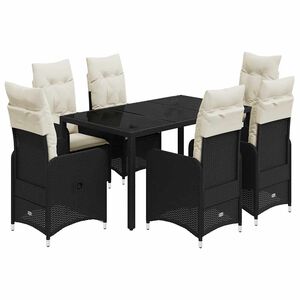 vidaXL 7 Piece Garden Bistro Set with Cushions Black Poly Rattan