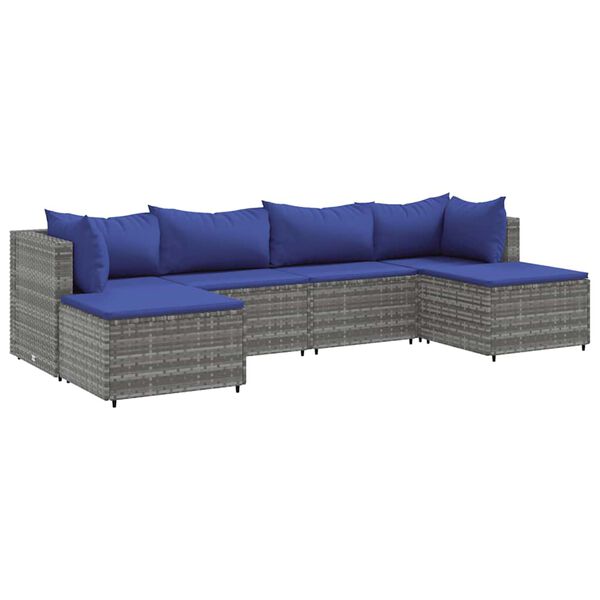 vidaXL 6 Piece Garden Lounge Set with Cushions Grey Poly Rattan