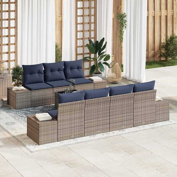 vidaXL Garden Sofa Set with Cushion 8 pcs Grey Poly Rattan