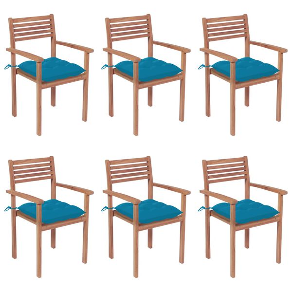 vidaXL Stackable Garden Chairs with Cushions 6 pcs Solid Teak Wood