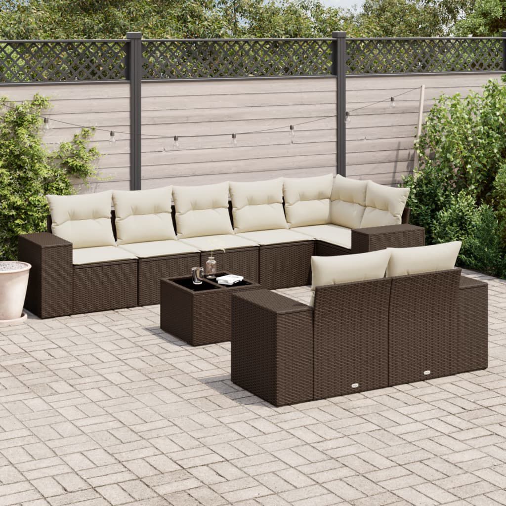 vidaXL 9 Piece Garden Sofa Set with Cushions Brown Poly Rattan