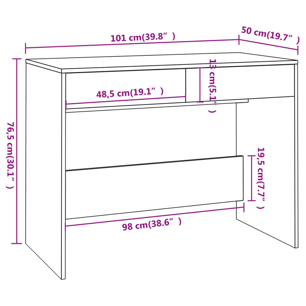 vidaXL Desk White 101x50x76.5 cm Engineered Wood