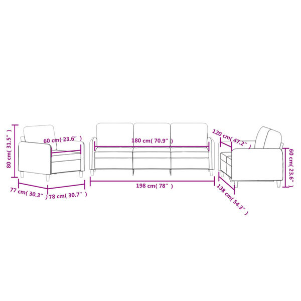 vidaXL 3 Piece Sofa Set Light Grey Velvet