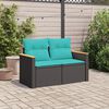 vidaXL Garden Sofa with Cushions 2-Seater Black Poly Rattan
