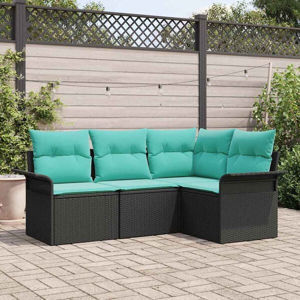 vidaXL Garden Sofa Set with Cushion Black Poly Rattan