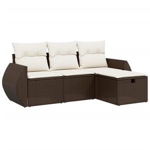 vidaXL 4 Piece Garden Sofa Set with Cushions Brown Poly Rattan