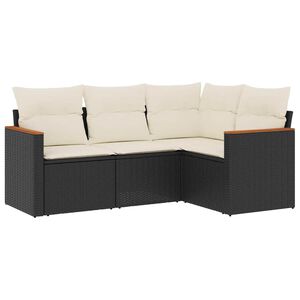 vidaXL 4 Piece Garden Sofa Set with Cushions Black Poly Rattan